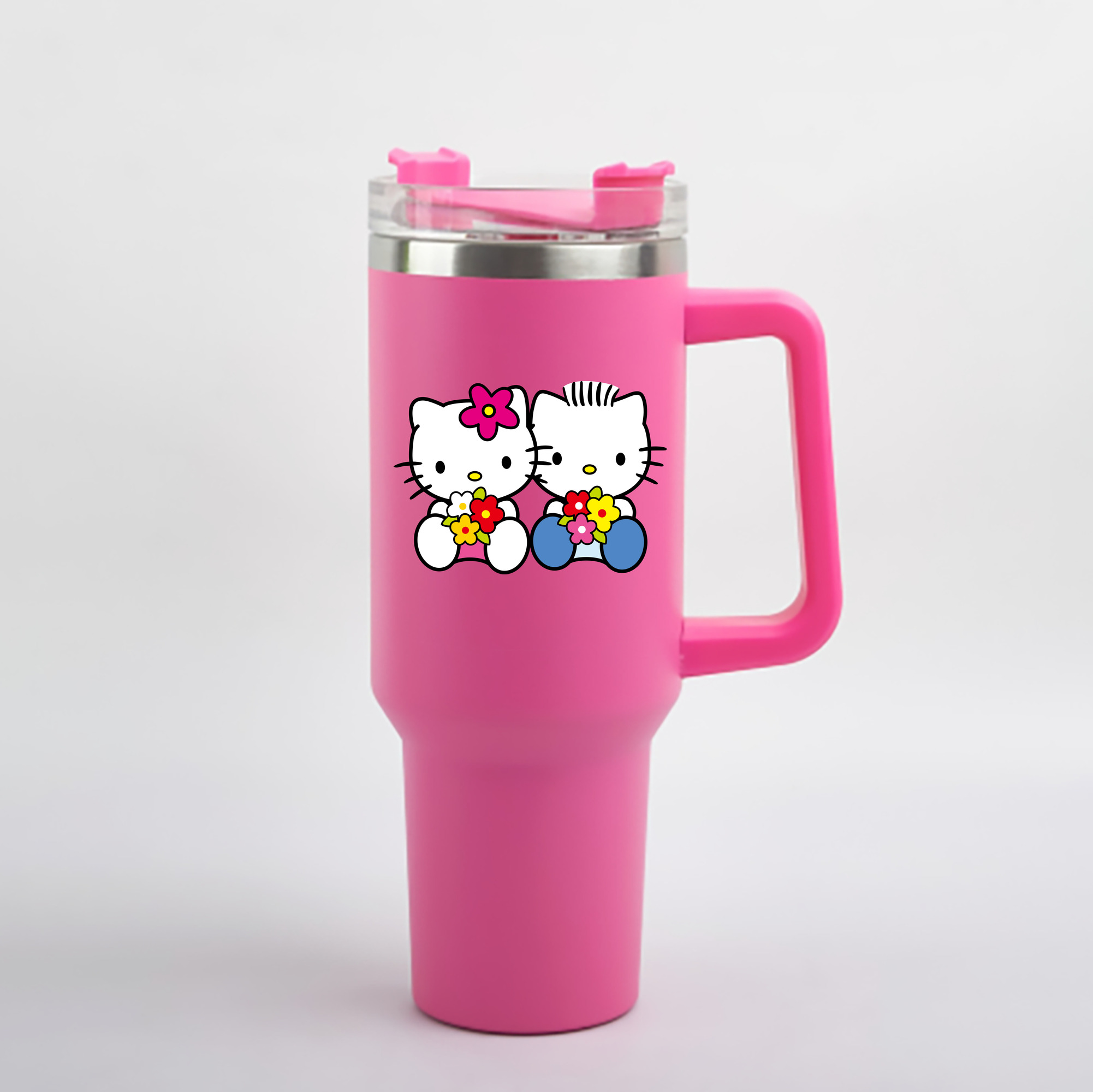 （画像用） Hello Kitty ハローキティ 1200mL車用タンブラー - クリスタルステッカー（プラスチックストロー付き）